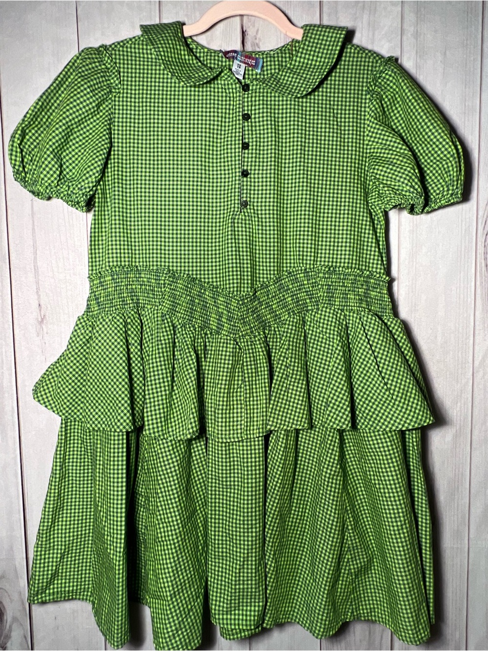 Urban Outfitters Green Gingham Smocked Peplum Dress XS